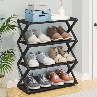 1 Stück 4-lagiges x-förmiges Schuhregal, einfarbig, einfaches Heimmontage-Schuhregal, geeignet für Veranda, Wohnzimmer