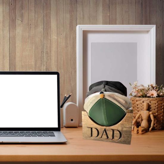 Wooden Hat Holder Dad Letter Engraved Men Hat Holder Baseball Hat Rack Stand Organizer Hat Box Gift Dad Grandpa Father's Day Gift