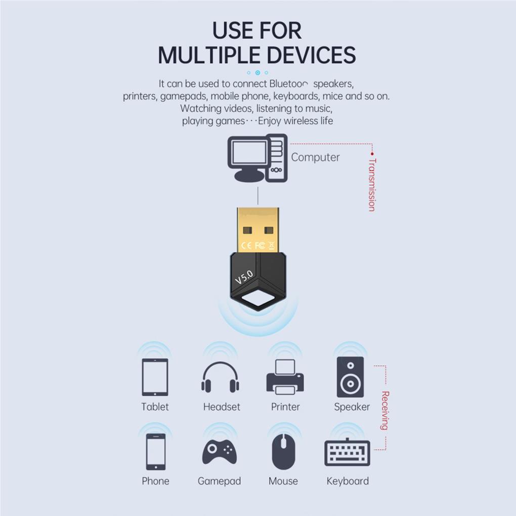 Bluetooth-kompatibel 5.0 USB-Adapter Professionell Tragbar Leicht Praktisch Tragbar Drahtlose Adapter PC