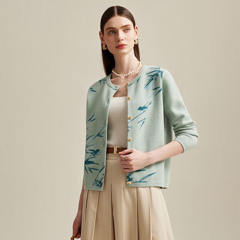 Zhaojun Women's Pure Cashmere Jacquard Knit Cardigan