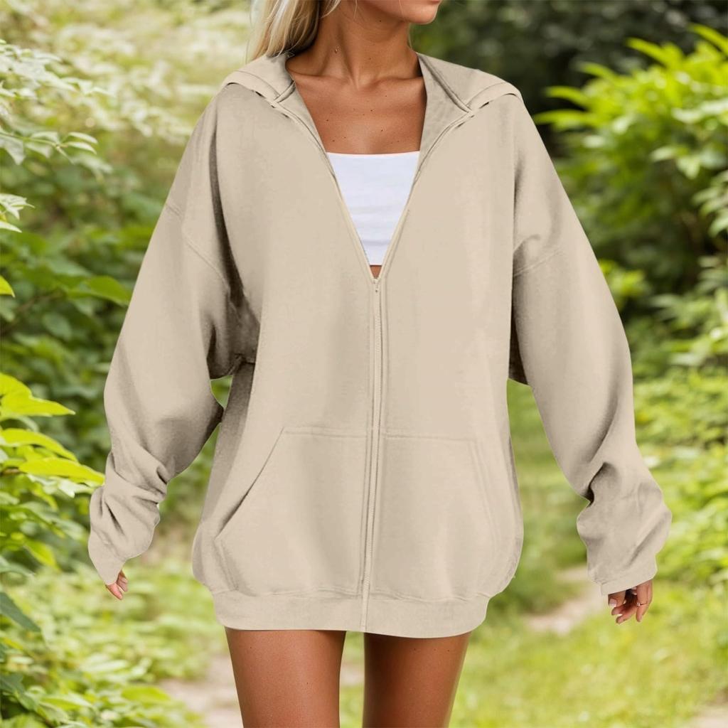 Women's Fashion Casual Long Sleeve Solid Color Hooded Sweatshirt Tops