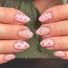 24Pcs French Almond False Nails Pink Stiletto Press On Nails With White Edge Design And Glue Simple Wearable Nail Tips