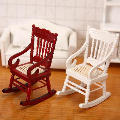 1/12 holz Mini Puppenhaus Schaukelstuhl Modell Spielzeug Diy Miniatur Zubehör
