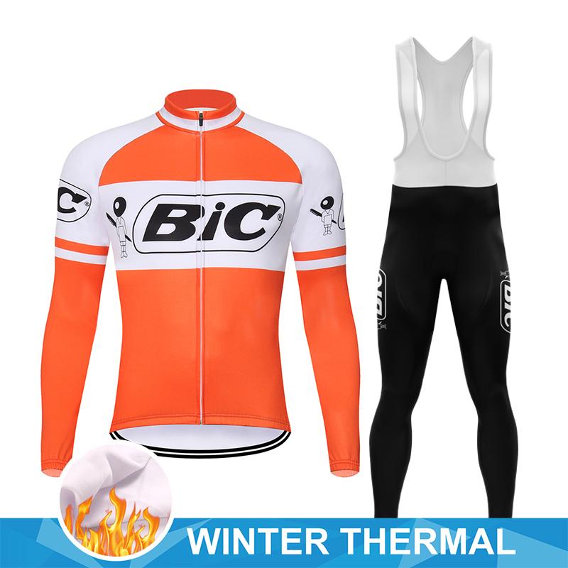 Cycling Jersey Man Long Sleeve Retro Winter Fleece Thermal Velveteen Orange Men's Bicycles Enduro Bike Trouser Clothes