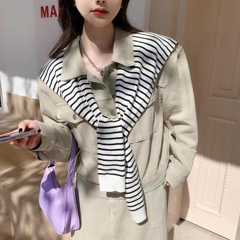 Damenbluse Schultern Koreanischer Stil Gestrickter Schal Falscher Kragen Umhang Geknoteter Schal Streifen Nackenschutz Schal Kleidung Dekoration