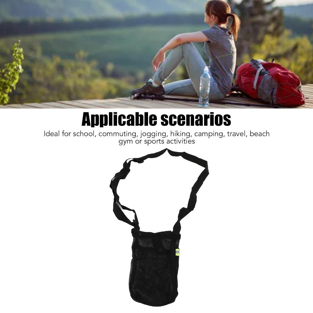 Mesh Water Bottle Bag Adjustable Shoulder Strap Lightweight Water Bottle Sling With Pocket Water Bottle Carrier Exercise