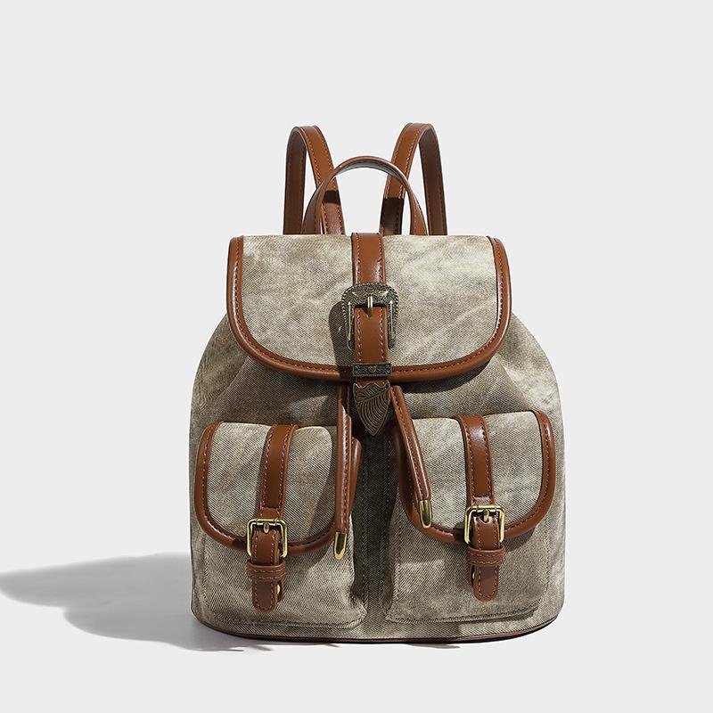 Denim trendy cool backpack 2024 spring-summer new style, color-blocking college style, versatile for commuting, small handbag