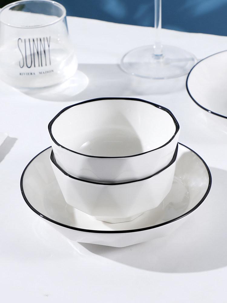 Nordic Style Ceramic Tableware Set: Couple's Rice Bowls & Plates for Two