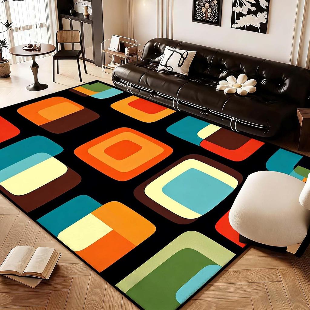 Moderner geometrischer Stil Teppich Bunter Druck Retro Bodenläufer Zeitgenössische Dekoration Weiche rutschfeste Matte für Wohnzimmer Schlafzimmer