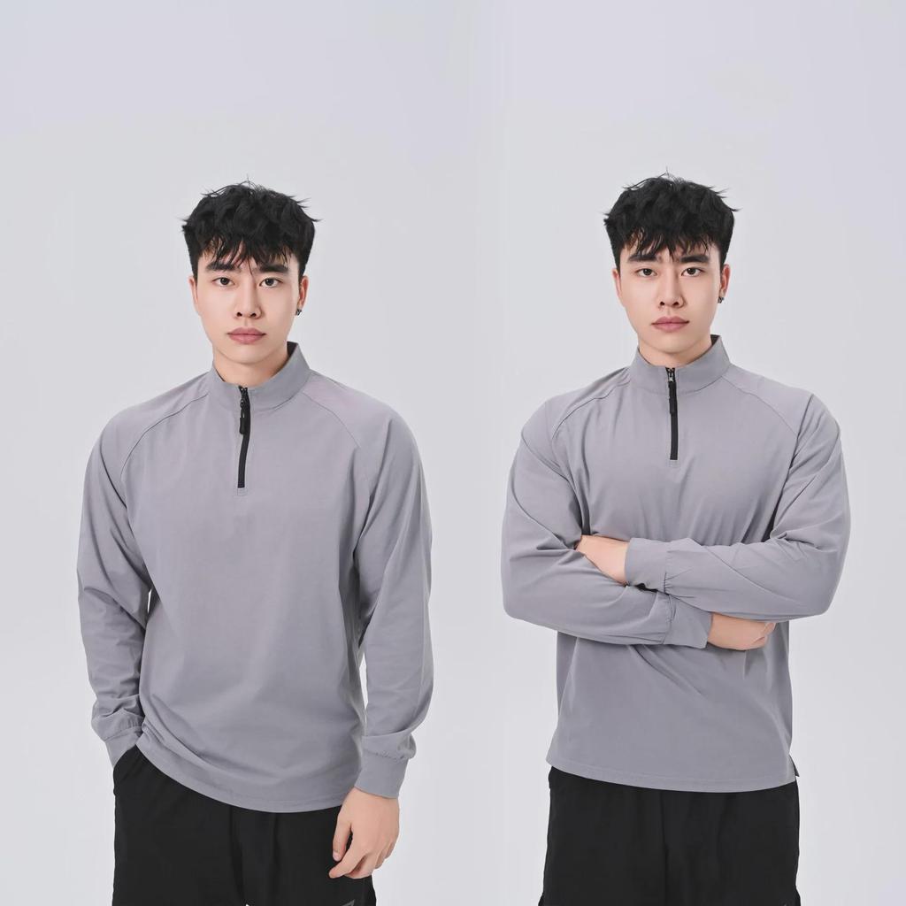 180G Quick-Dry Half-Zip Long Sleeve Fitness T-Shirt
