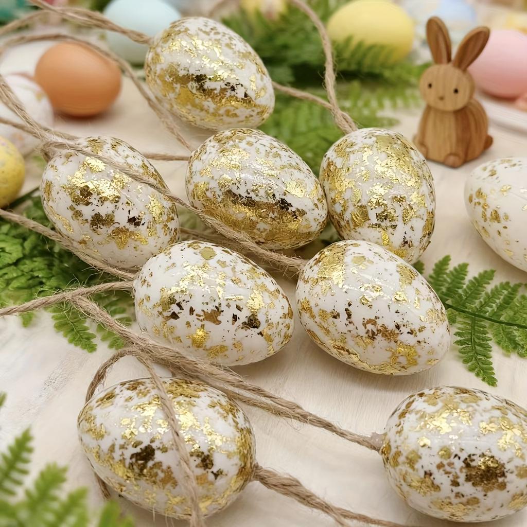 16pcs Easter Holiday Decorative Ornaments,Golden Foil Egg Hanging Pieces,Decorative Plastic Eggs, for Easter-Themed Decorations