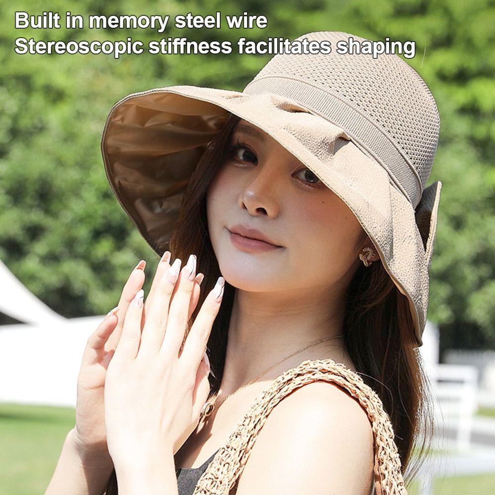 Fashion Uv Protection Woman'S Sun Hat Breathable Sun-Protective Bucket Hat Cute Bow Summer Fisherman Cap For Tourism Vacation
