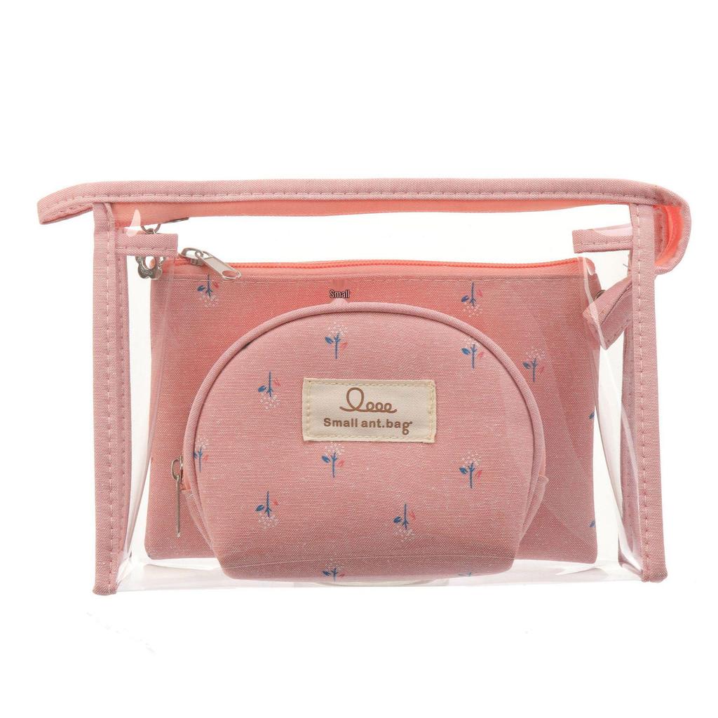 Transparent PVC Makeup Bag Canvas Set - 3-Piece Travel Toiletry & Storage Bags for Women