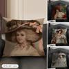 Vintage Style Woman Cushion Cover Natural Linen Organic Fabric DoubleSided Printing Sofa Home Decor Gift Pillow Case
