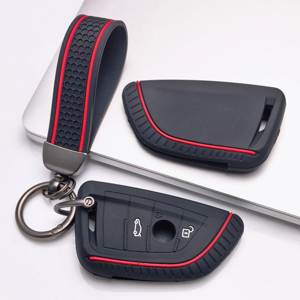 Silicone Key Fob Cover with Keychain for BMW 1 2 3 4 5 6 7 Series X1 X2 X3 X4 X5 X6 X7 M5 M6 GT3 GT5 Smart Remote Key Soft Protective Case Fits