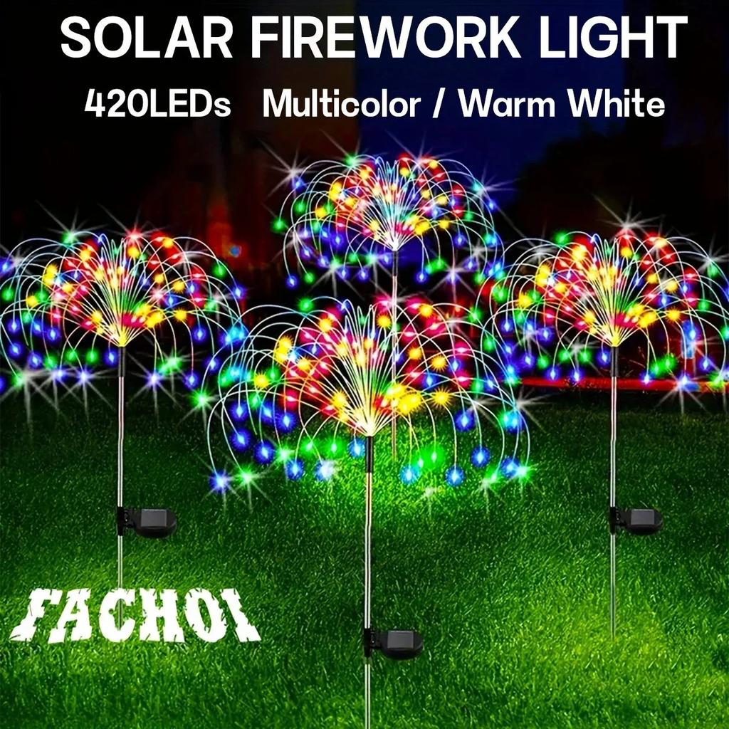 NEW 8-Modes Solar Firework Lights 420 LEDs - Multicolor Warm White IP65 Ideal for Garden, Patio, Walkway, Party, Wedding Decor