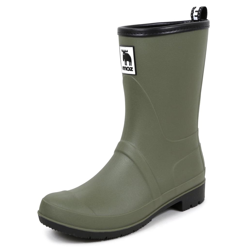 Akiriko Moz Women's Mid-Length Rain Boots with TPE Material, Non-Slip Sole, and Urethane Liner, Khaki, Size M