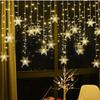 LED Snowflake Curtain Icicle Star Lights - Festive Shop Window Decoration for Christmas
