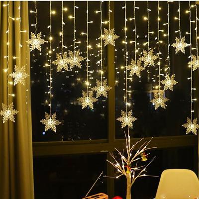 LED Snowflake Curtain Icicle Star Lights - Festive Shop Window Decoration for Christmas