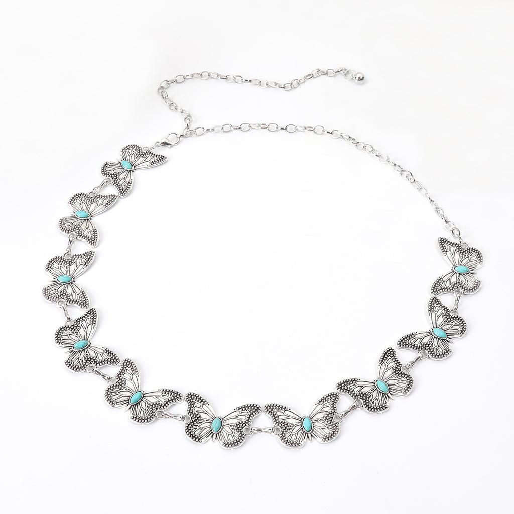 The New Butterfly Metal Sweet Women's Waist Chain Spring Dress Is Versatile with A Small Daisy Silver Belt