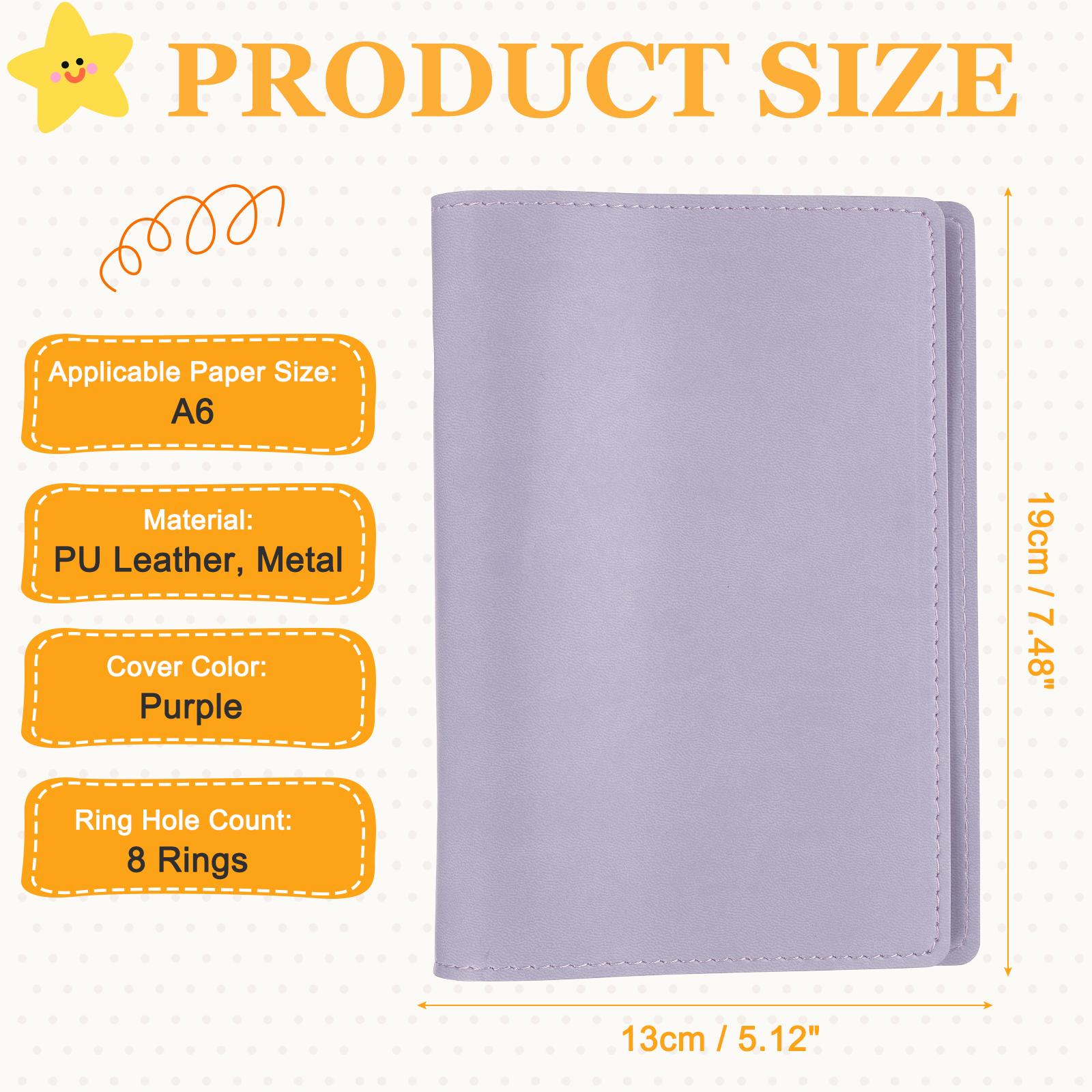 A5 A6 PU Leather Binder Protector 6 Ring Loose Leaf Notebook Protector Round Ring Binder Folder Cover Refillable Notebook Office