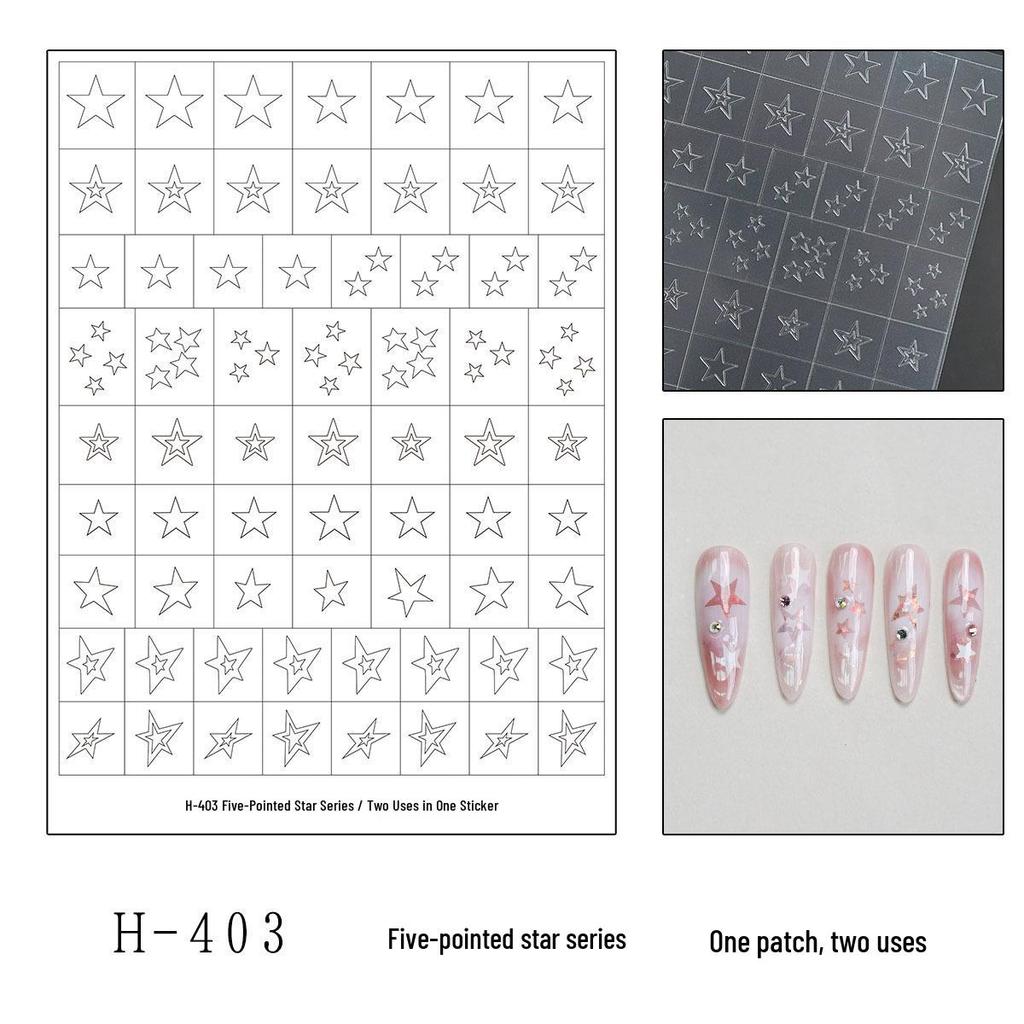 Transparent Hollow Manicure Stickers: Star, Chrome Heart, Bow Templates, Pat Pat Glue Tool