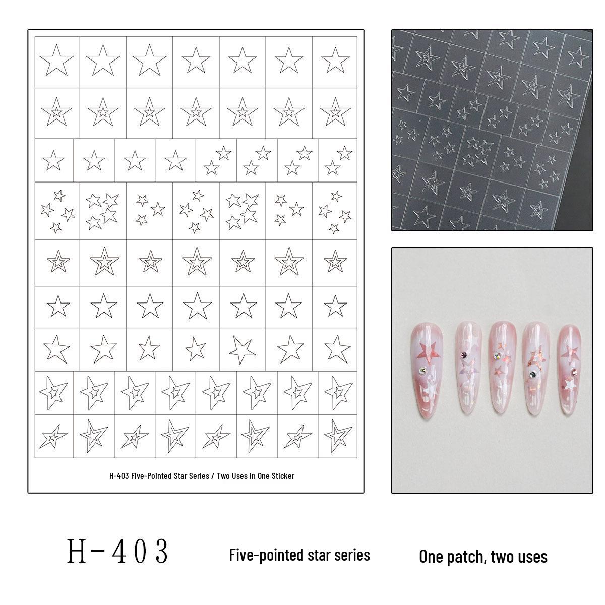 

Transparent Hollow Manicure Stickers: Star, Chrome Heart, Bow Templates, Pat Pat Glue Tool