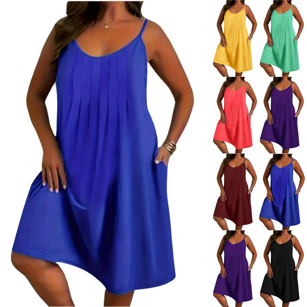 Sleeveless Casual Loose Fit Dress with Adjustable Spaghetti Straps Soft Lightweight Fabric Flowy Design for Women