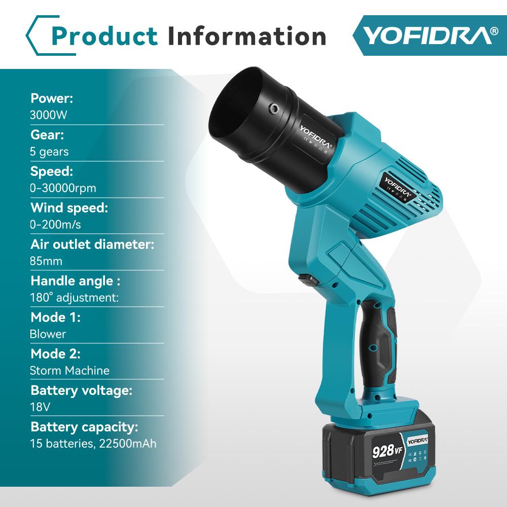 Yofidra Bürstenloser elektrischer Turbo-Gebläse 2 IN 1 Turbo-Gebläse Jet-Gebläse Laub Staub Schnee Blasen Reinigungsgerät Für Makita Akku-Pin