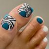 Striped Blue, Black, and White Wearable Nail Art Stickers for Toes - Removable Nail Tips