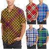 Erkek Slim-Fit Kısa Kollu Gömlek Streç Poplin Gömlek Ekose Gömlek Nefes Alabilir Çabuk Kuruyan