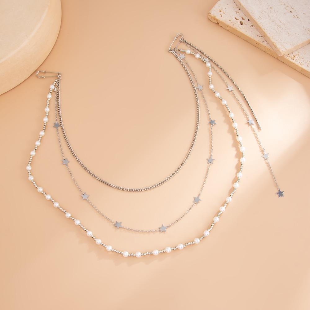 

Corsage Ornament Pearls Chains Brooch Pant Chains Vintage Tassel Chain Pin Accessories Elegant Metal Multi-layer Necklace