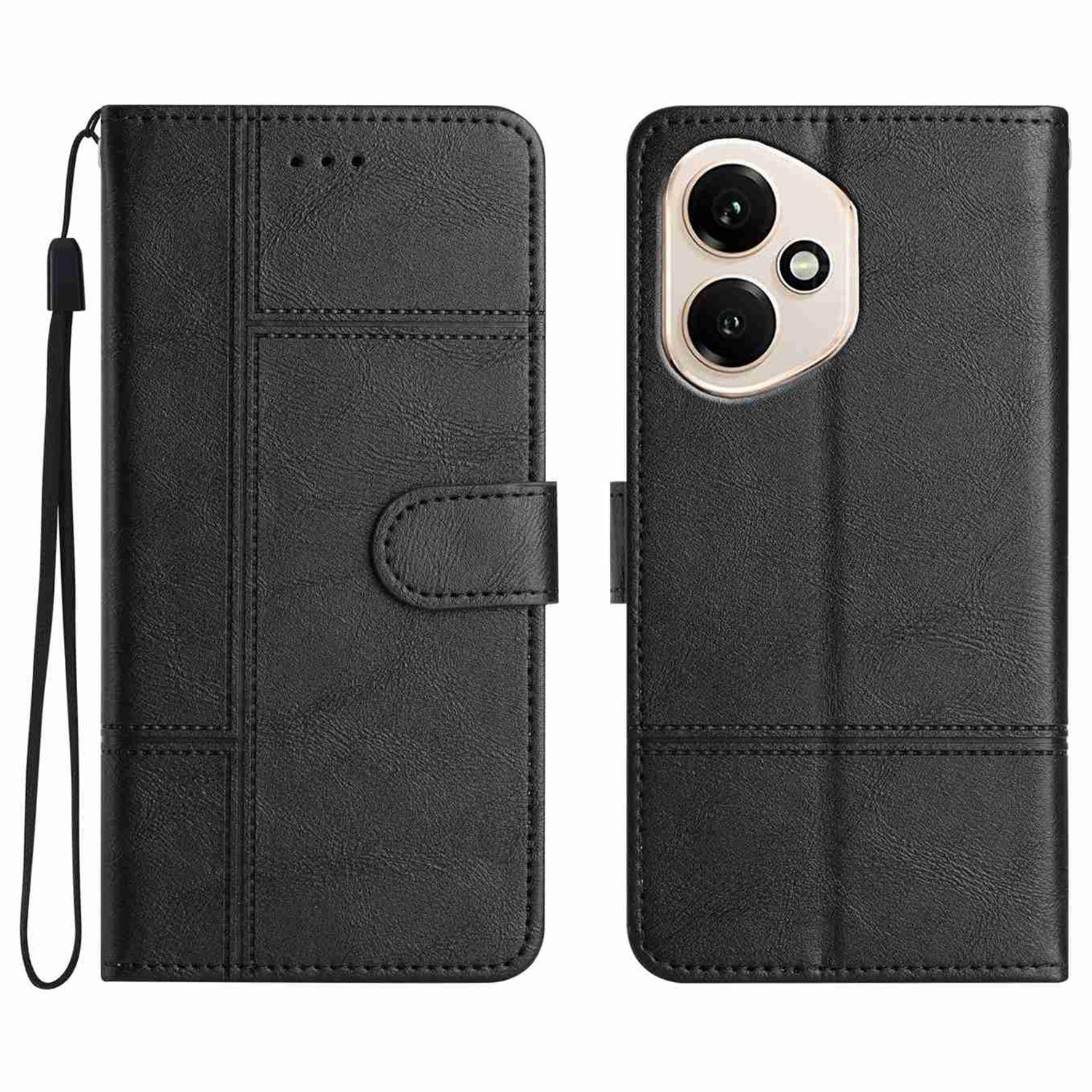 

Для Honor 400 5G (Глобальный) Чехол-кошелек из ПУ кожи с текстурой коровьей кожи с тиснением Black