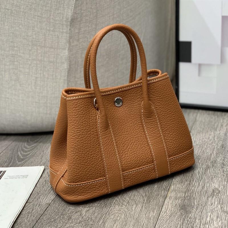 2026 Genuine Leather Mini Garden Tote Bag Top Grain Cowhide Soft Structured Crossbody With Zip Pocket