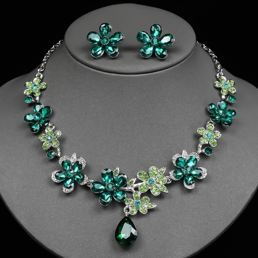 Exquisite Necklace Earrings Set Crystal Flowers Women Jewelry Set Flower Pendant Necklace  Women