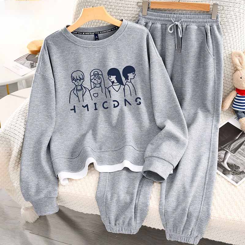 Women Suits Sets Large Size Pullover Sweatshirt Pants Thickened Top Longs Pants Two-piece Oversize 2PC Suit