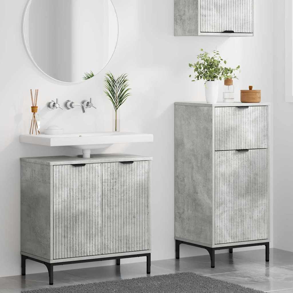 Bathroom Furniture Set 2 pcs Concrete Grey Plywood and Metal