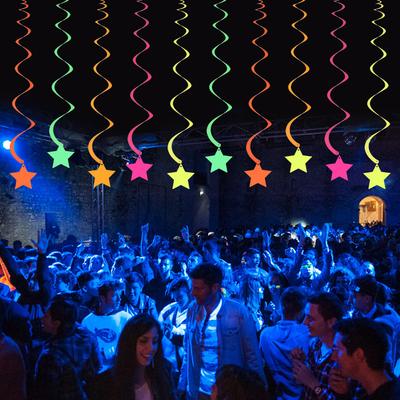 Neon Glow Happy Birthday Paper Banner Hanging Spirals Birthday Party Wedding Decoration Black Light Reactive UV Glow In the Dark