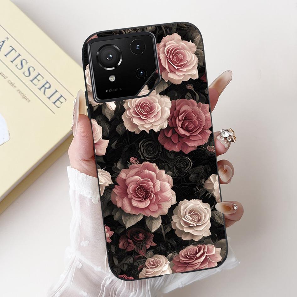 For Asus Rog Phone 9 Pro 5G Case Popular Flower Cartoon Soft Black Silicone Shockproof Cover For Asus Rog Phone 9 FE Phone9 Capa