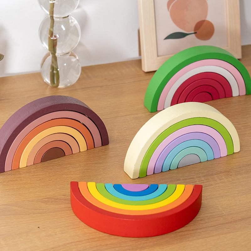 Arched Wooden Rainbow Building Blocks For Toddlers With Ecofriendly Learning Toy