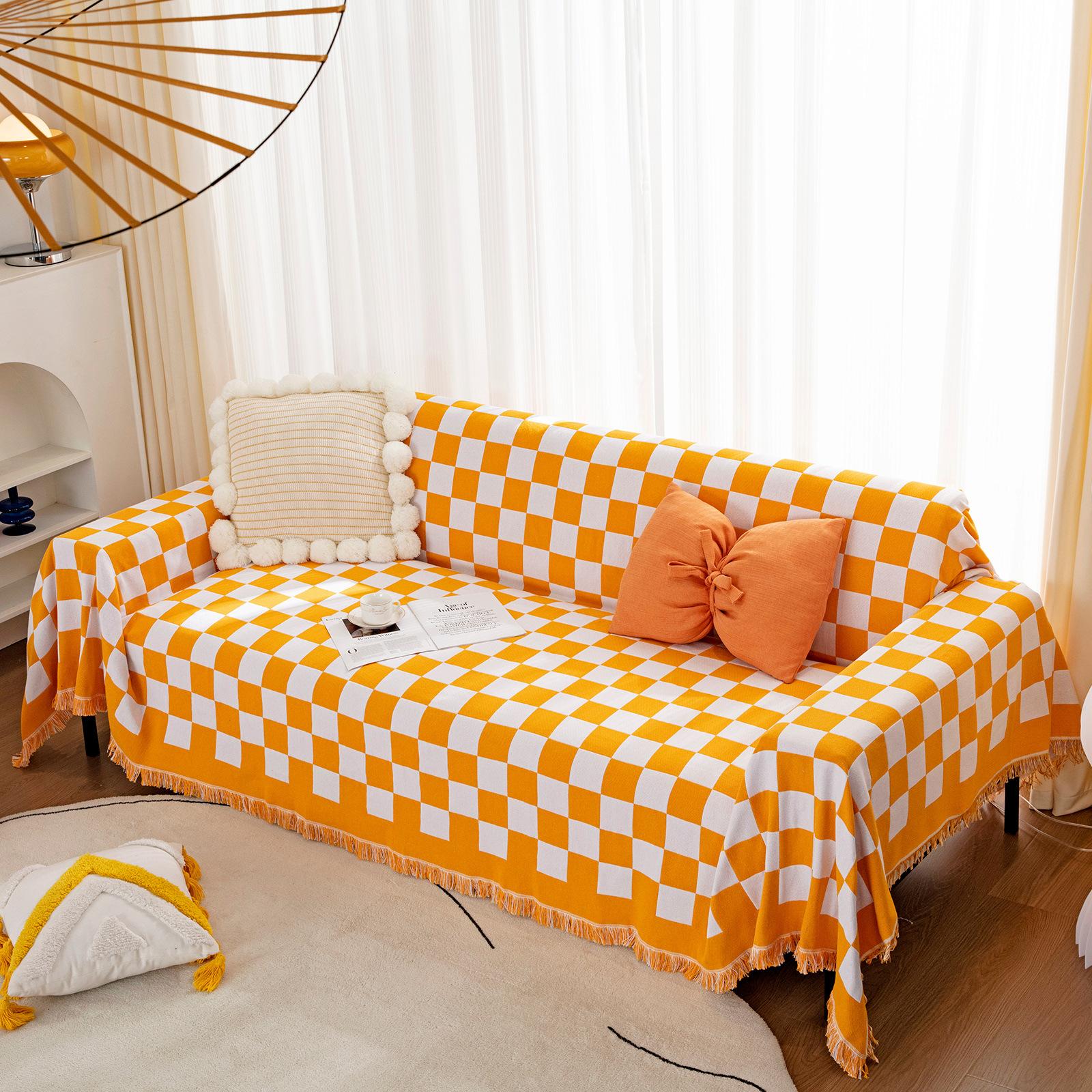 Полотенце для дивана из хлопчатобумажной нити в шахматном порядке на все времена года — фото 4