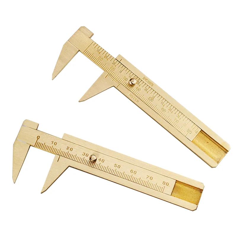 New 0 ~ 80mm 3.2 Inch Mini Solid Brass Sliding Gauge Double Scale Vernier Caliper Portable Tool Sharp Nosed Stationery