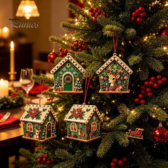 Personalized Room Ornament DIY Christmas Faux Pearl Art Painting Hanging Pendant Kit, 3D Bead Gingerbread Handmade Assembly Model House Miniature
