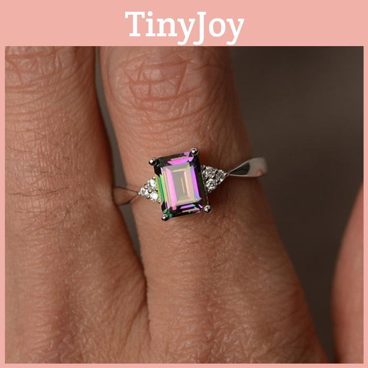 Glamorous White Gold Square Ring With Multicolored Stones For Women