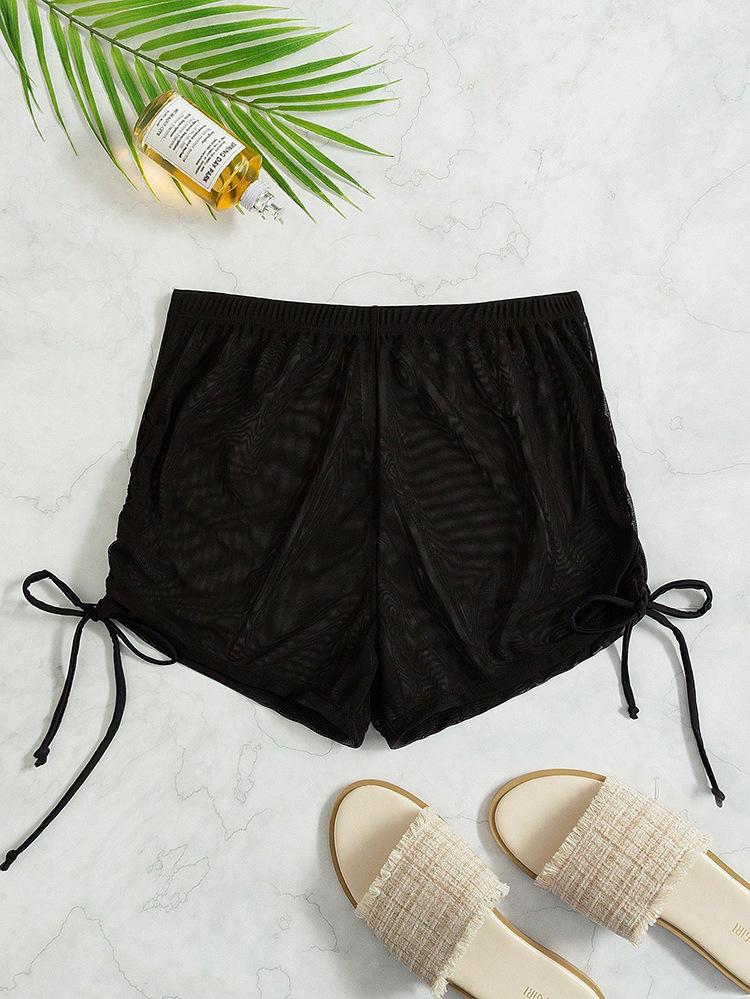 Women Solid Color Tie Side Bikini Swim Shorts