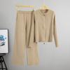 Spring and Autumn's New Fashion Set for Women: Solid Color Double-zipper Round-neck Knitted Cardigan, Versatile Wide-leg Pants, Two-piece Set