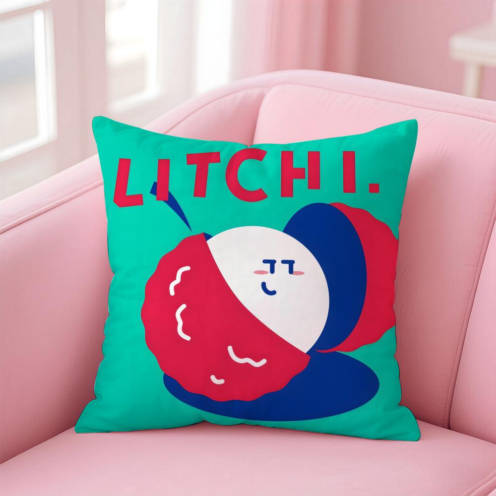 Cute Anime Fruit Illustration Cushion Cover Pillow Case Soft Friendly Fabric Concealed Zipper