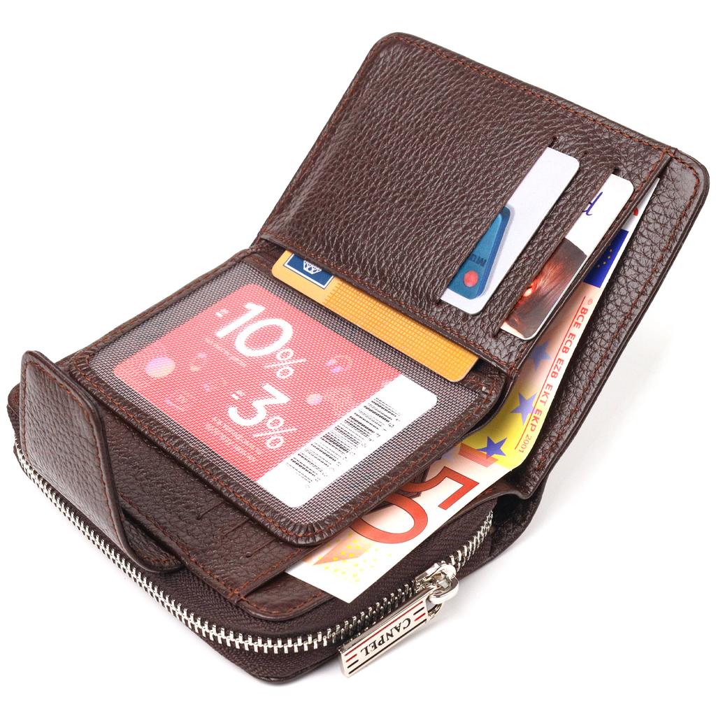 Beautiful Vertical Women's Purse with a Coin Holder with a Zipper Made of Genuine Leather Flotar CANPELLINI Wallet 21600 Brown
