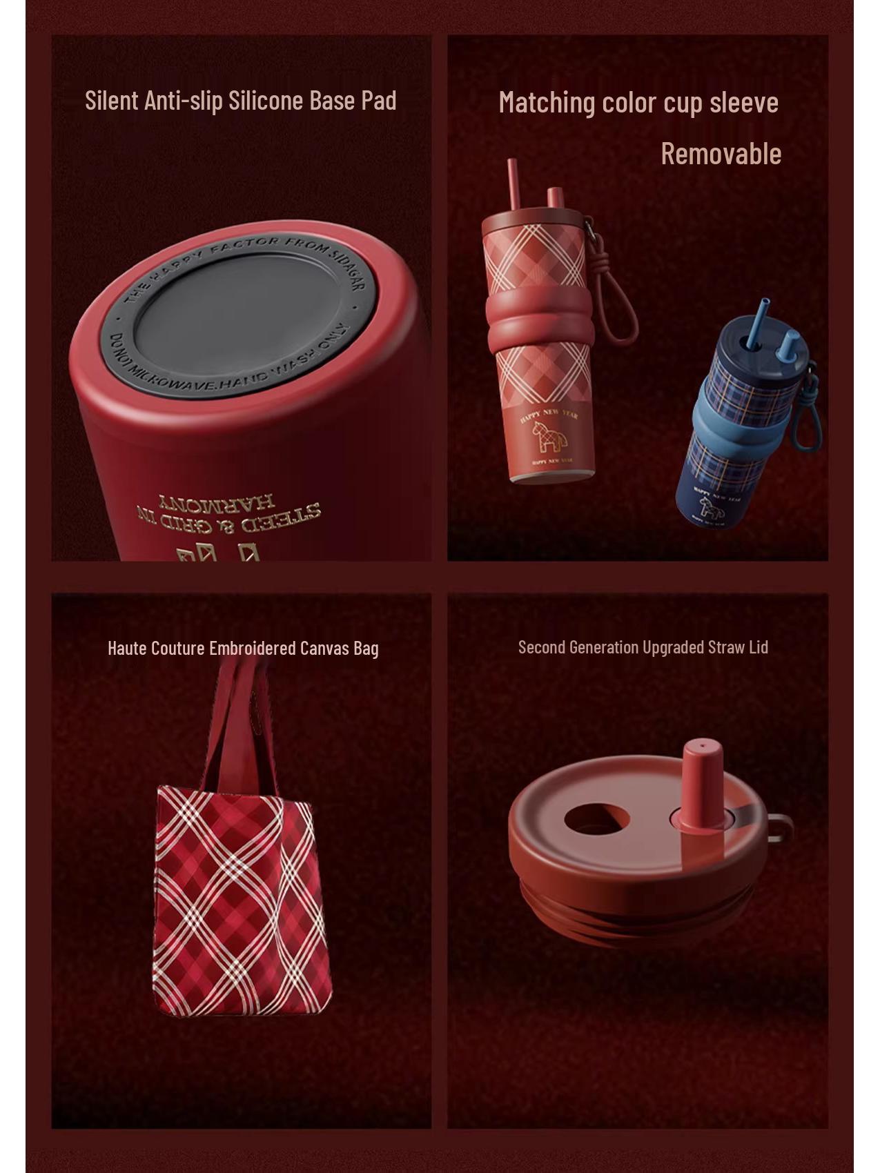 Year of the Horse Stainless Steel Thermos Cup with Ceramic Liner & Straw - Girls Car Water Bottle, Perfect New Year Gift 710ml
