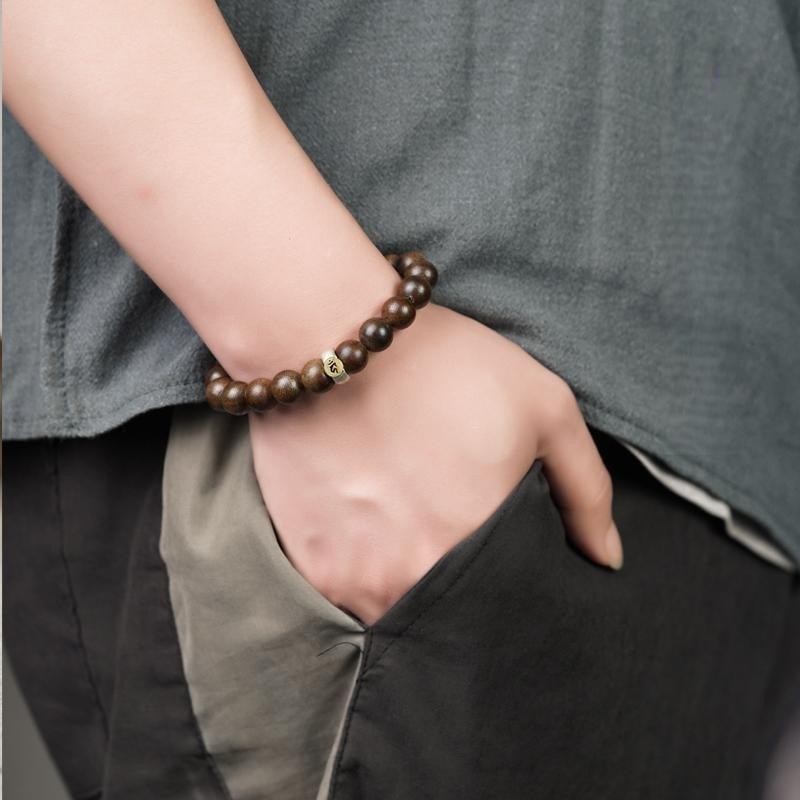 Natural Brunei Agarwood Bracelet with Authentic Buddha Beads for Men and Women, Sandalwood Wooden Buddha Bead Bracelet